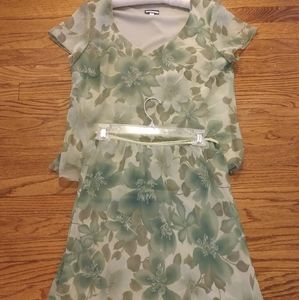 Green floral skirt set